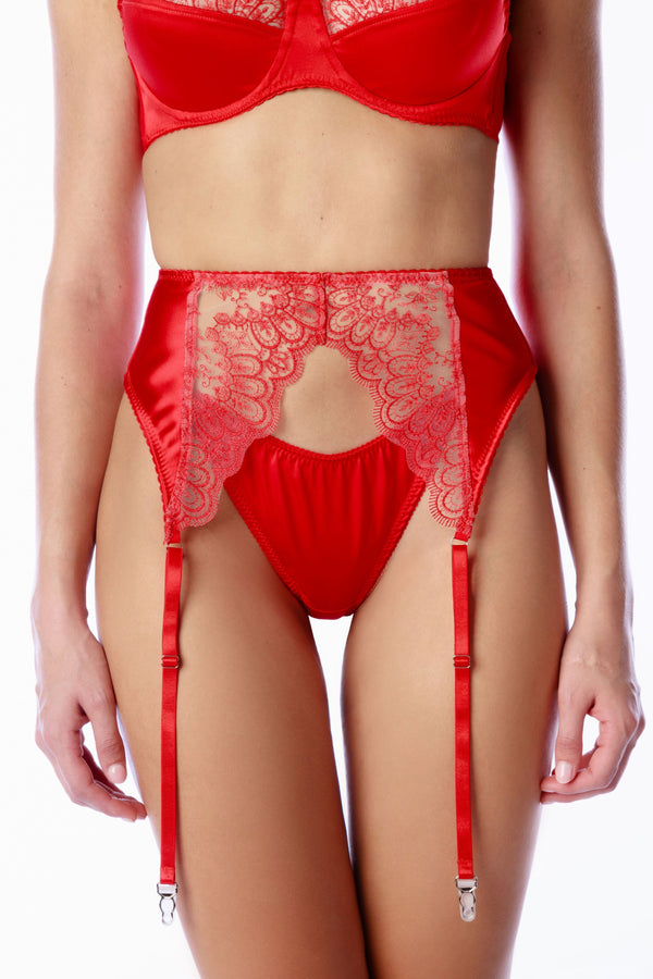 REGGICALZE LUXURY IN RASO DI SETA CON DETTAGLI IN PIZZO ROSSO