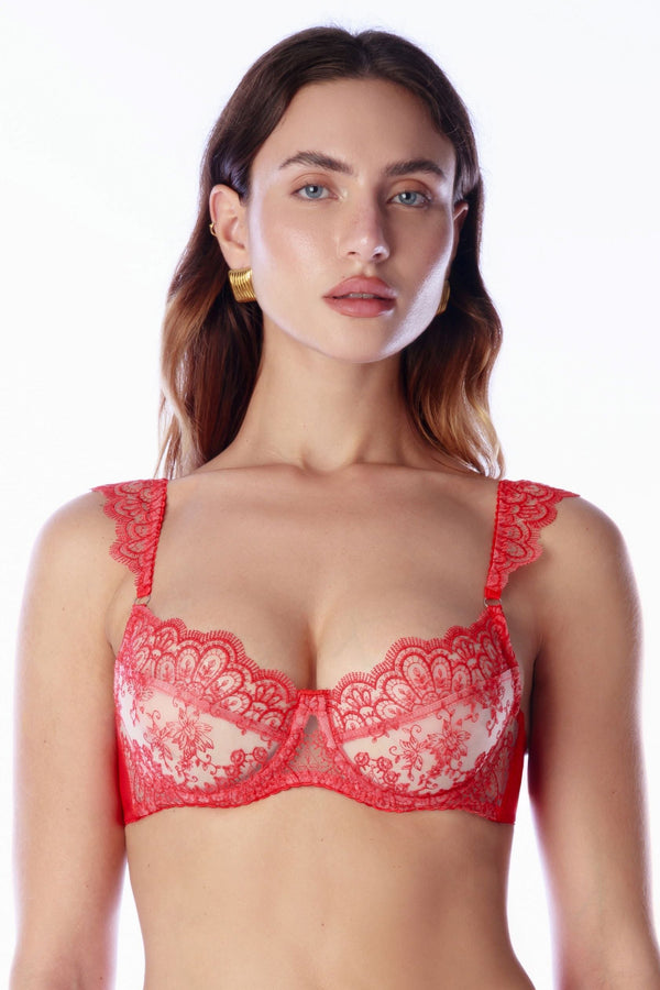 BALCONCINO ANITA CON SPALLINE IN PIZZO ROSSO