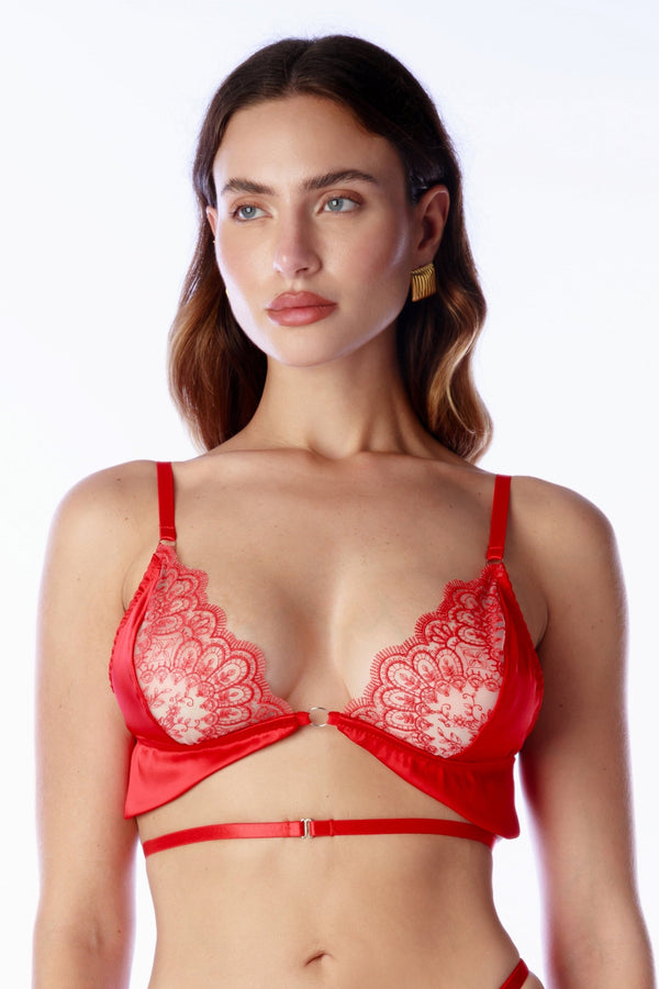 BRALETTE LUXURY IN RASO DI SETA CON DETTAGLI IN PIZZO ROSSO